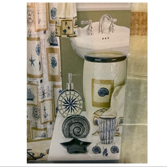 Nautical Seashell Beach Fabric Shower Curtain Beige Blue Popular Bath 70x72” NEW - Picture 6 of 14